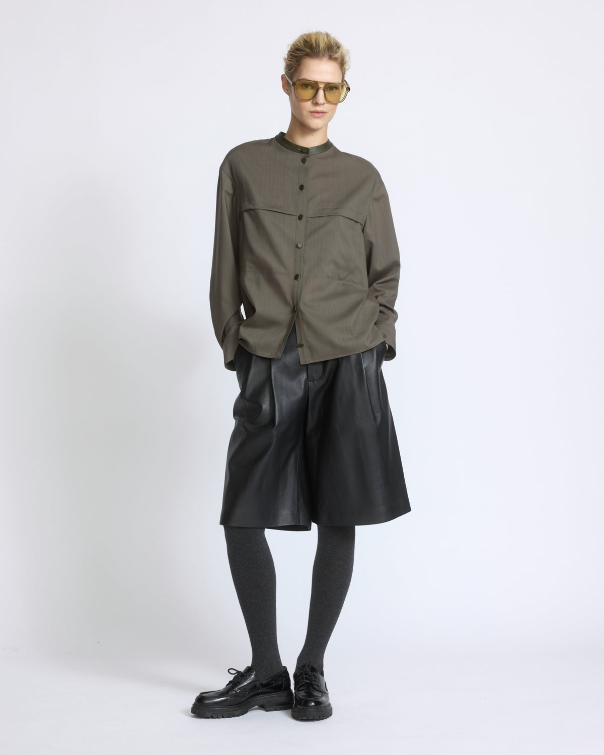 Wool voile shirt with leather details - Yves Salomon - New Fall/Winter Collection
