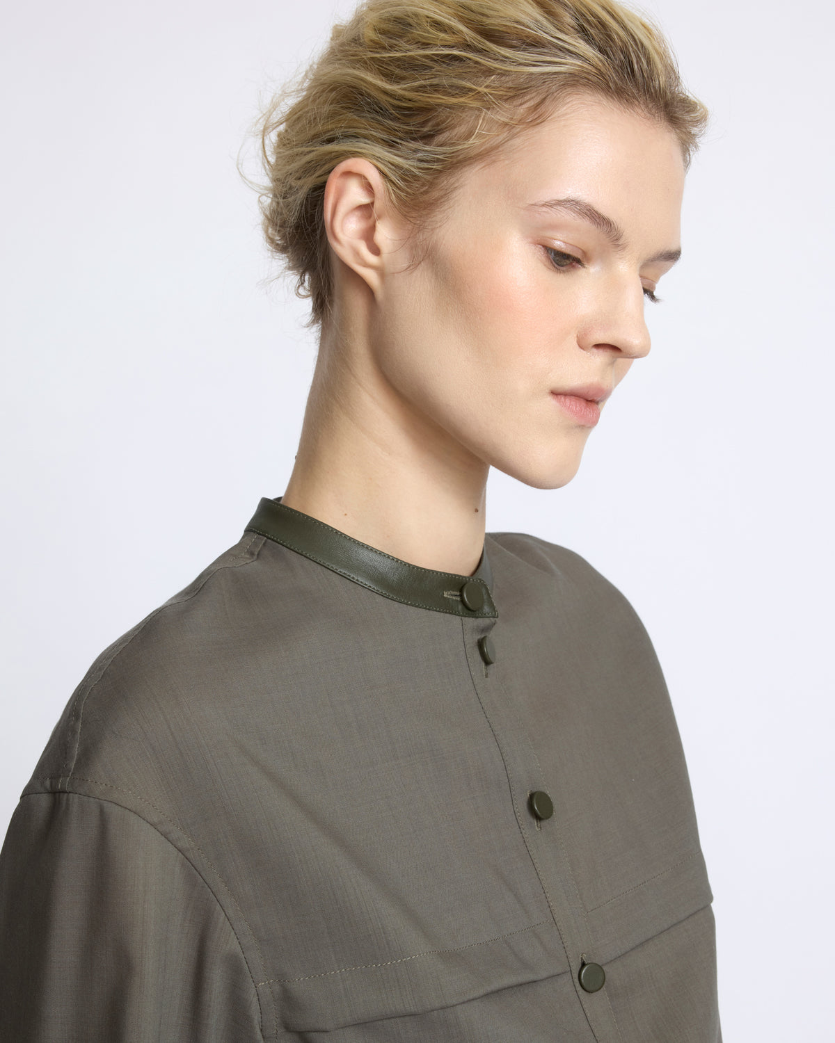 Wool voile shirt with leather details - Yves Salomon - New Fall/Winter Collection