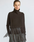 100% cashmere knit bib with leather fringes