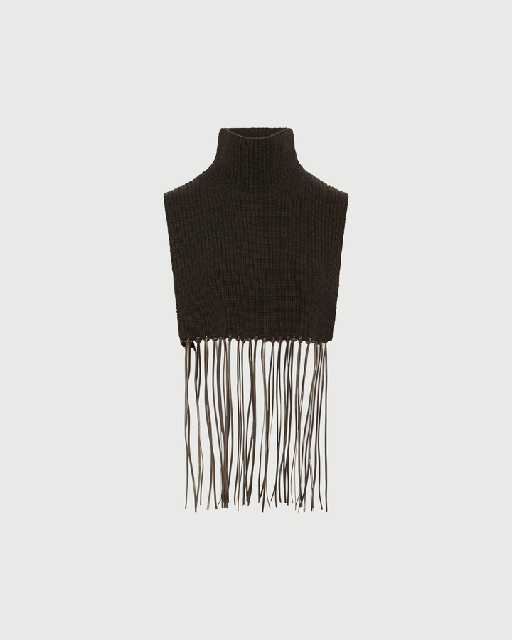100% cashmere knit bib with leather fringes - Yves Salomon - New Fall Winter Collection