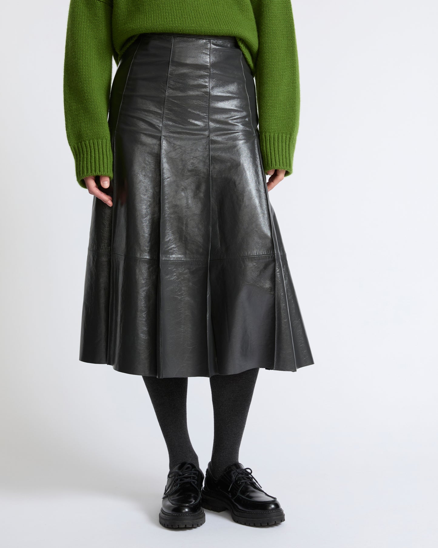 Pleated patent lambskin leather skirt - Yves Salomon - New Fall Winter Collection