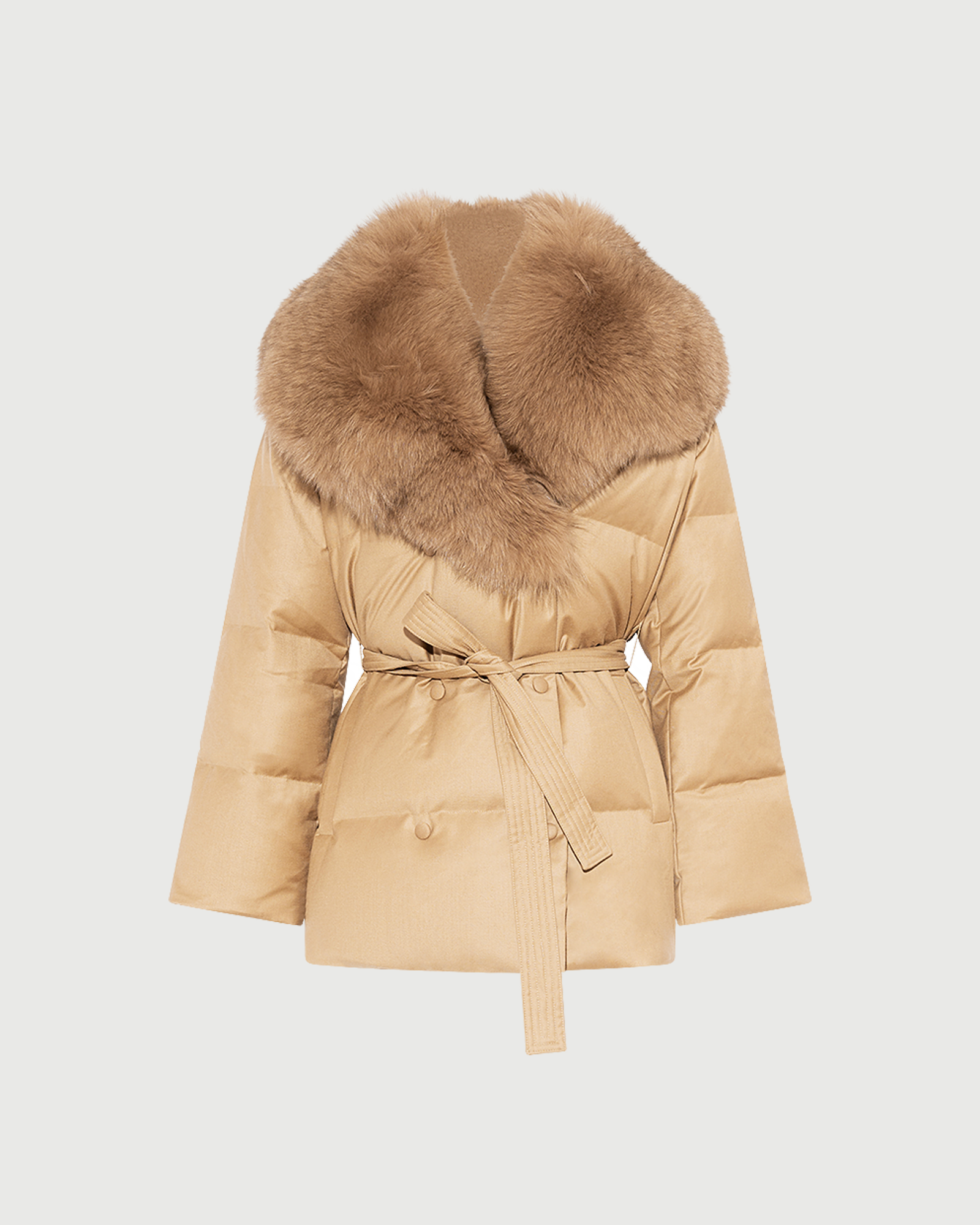 Long double-breasted down jacket in Loro Piana fabric with detachable fox fur collar - Yves Salomon - New Fall Winter Collection