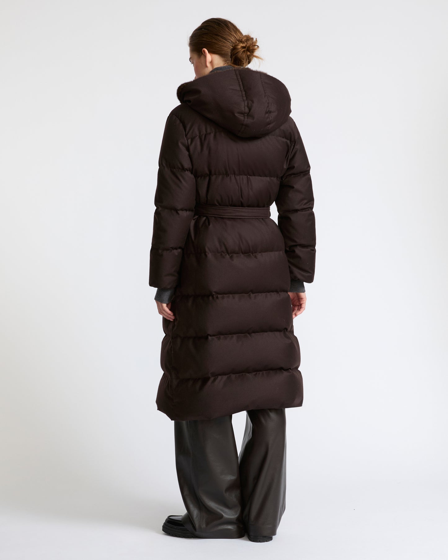Long hooded double-breasted down jacket in Loro Piana fabric with mink fur - Yves Salomon - New Fall Winter Collection