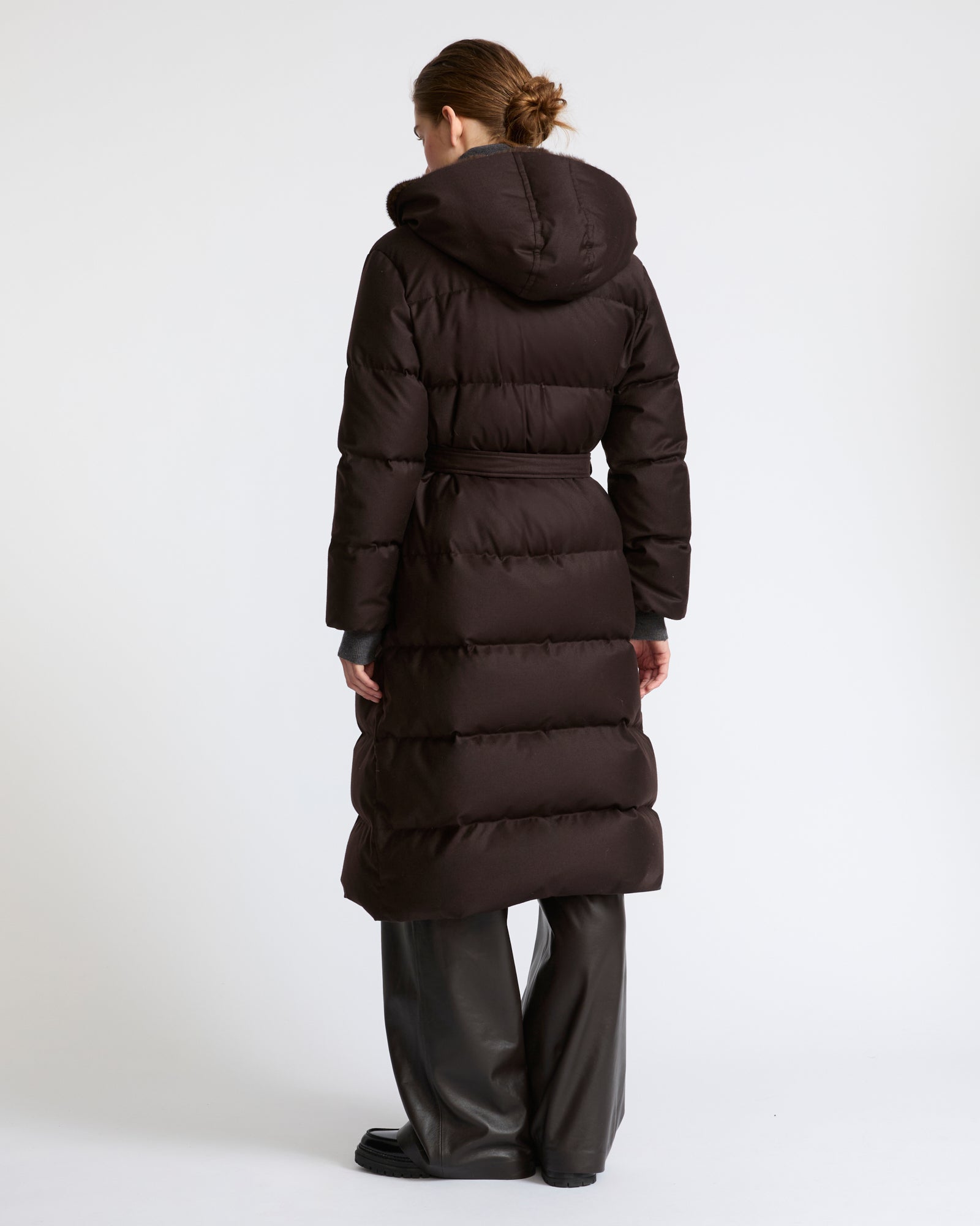 Long hooded double-breasted down jacket in Loro Piana fabric with mink fur - Yves Salomon - New Fall Winter Collection