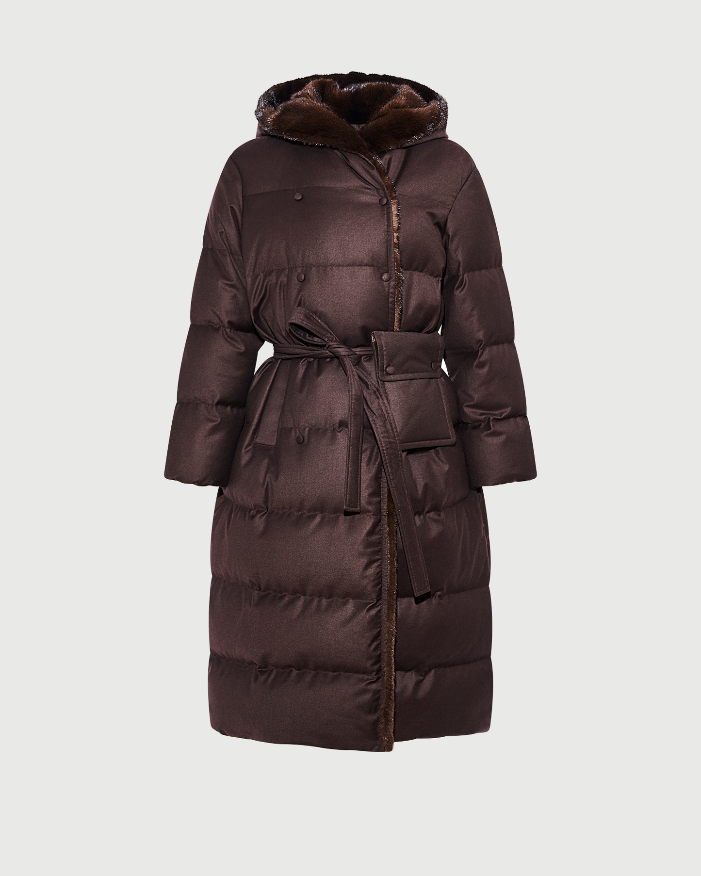 Long hooded double-breasted down jacket in Loro Piana fabric with mink fur - Yves Salomon - New Fall Winter Collection