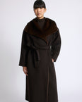 Double-sided wool and cashmere coat with mink fur
