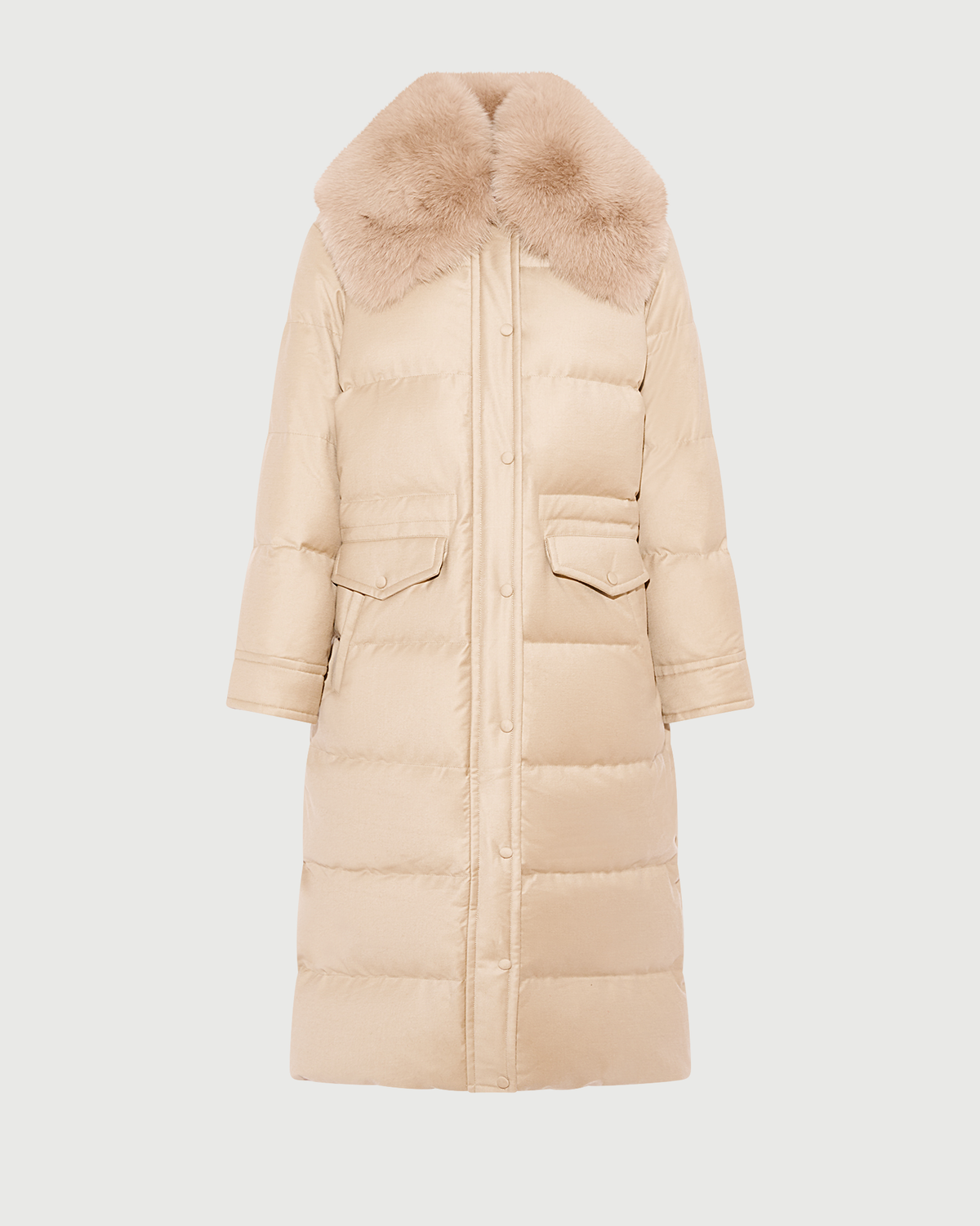 Long straight down jacket in Loro Piana fabric with detachable fox fur collar - Yves Salomon - New Fall Winter Collection