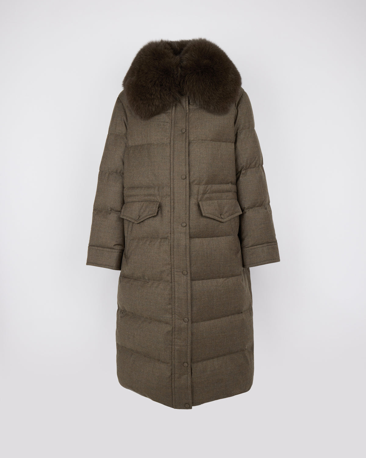Long straight down jacket with detachable fox fur collar - Yves Salomon - New Fall/Winter Collection