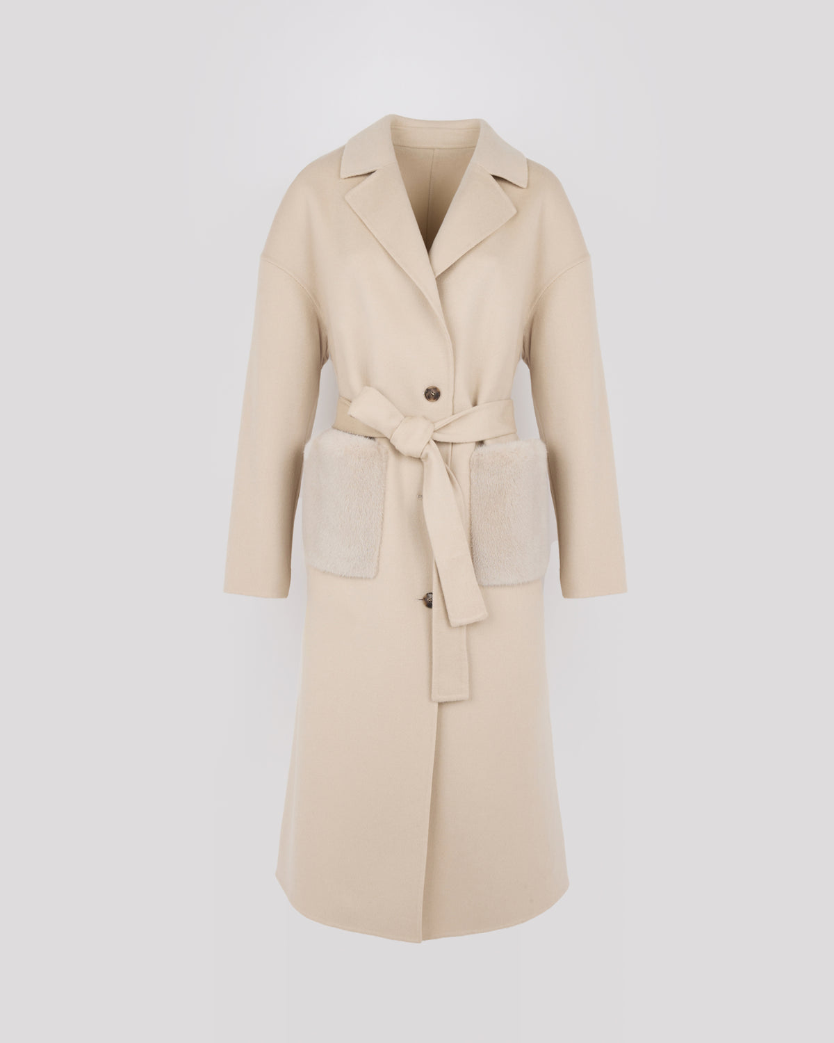 Long double-sided wool and cashmere coat with mink fur pockets - Yves Salomon - New Fall/Winter Collection