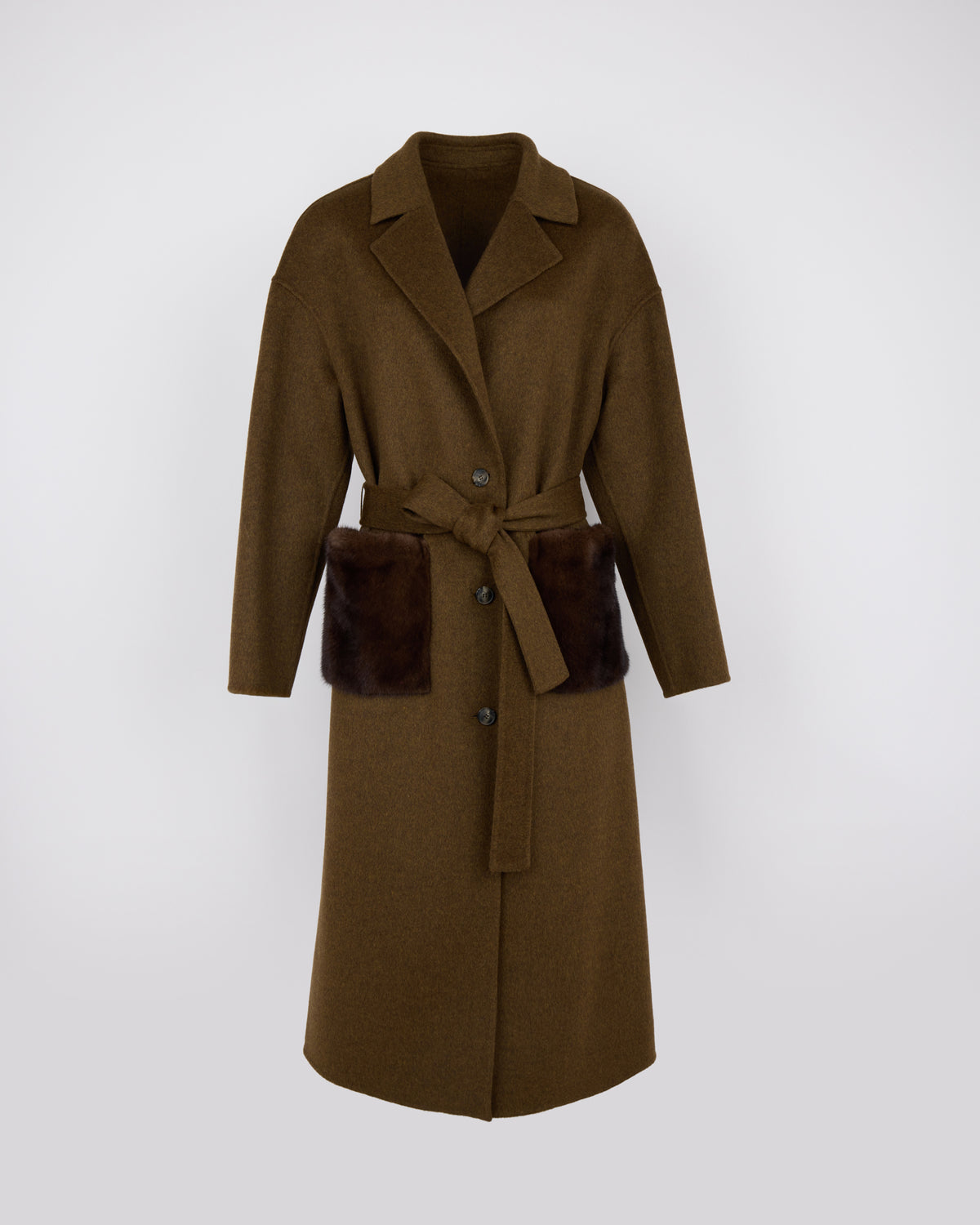 Long double-sided wool and cashmere coat with mink fur pockets - Yves Salomon - New Fall/Winter Collection
