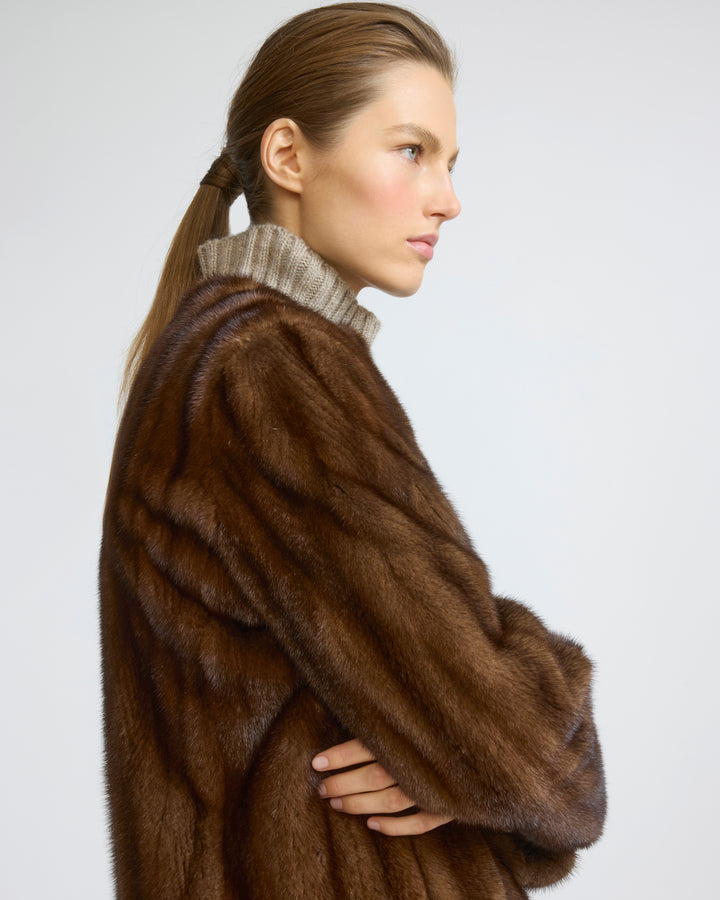 Maxi coat in long-haired straightened mink fur - Yves Salomon - New Fall/Winter Collection