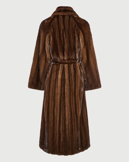 Belted maxi coat in long-haired straightened mink fur