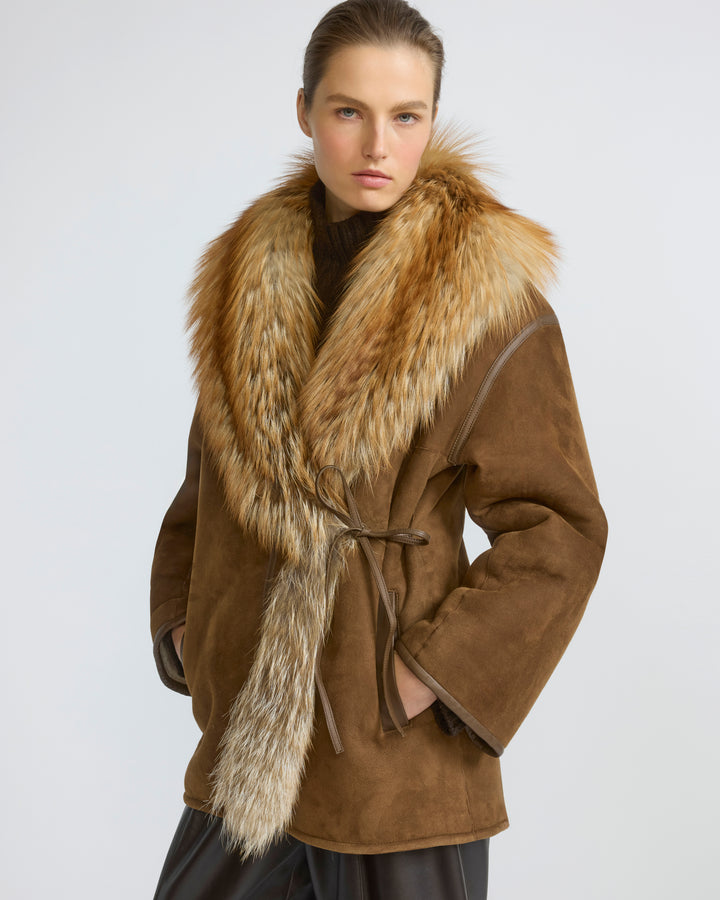 Lambskin shearling coat with fox fur collar - Yves Salomon - New Fall/Winter Collection
