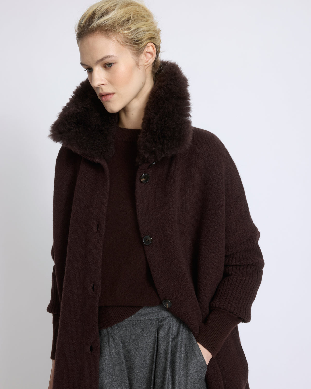 Merino knit coat with cashmere lambskin collar - Yves Salomon - New Fall/Winter Collection
