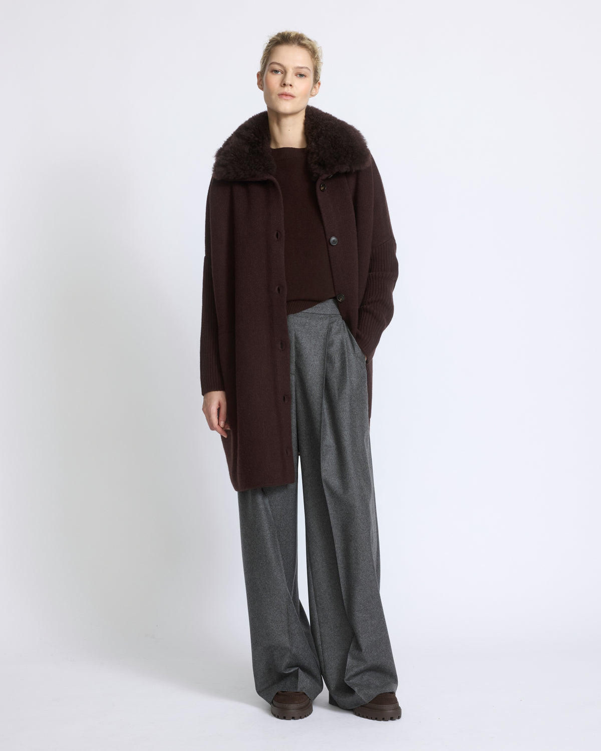 Merino knit coat with cashmere lambskin collar - Yves Salomon - New Fall/Winter Collection