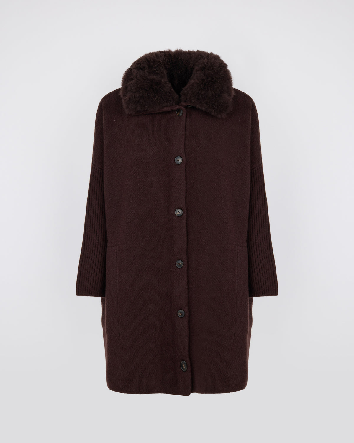 Merino knit coat with cashmere lambskin collar - Yves Salomon - New Fall/Winter Collection