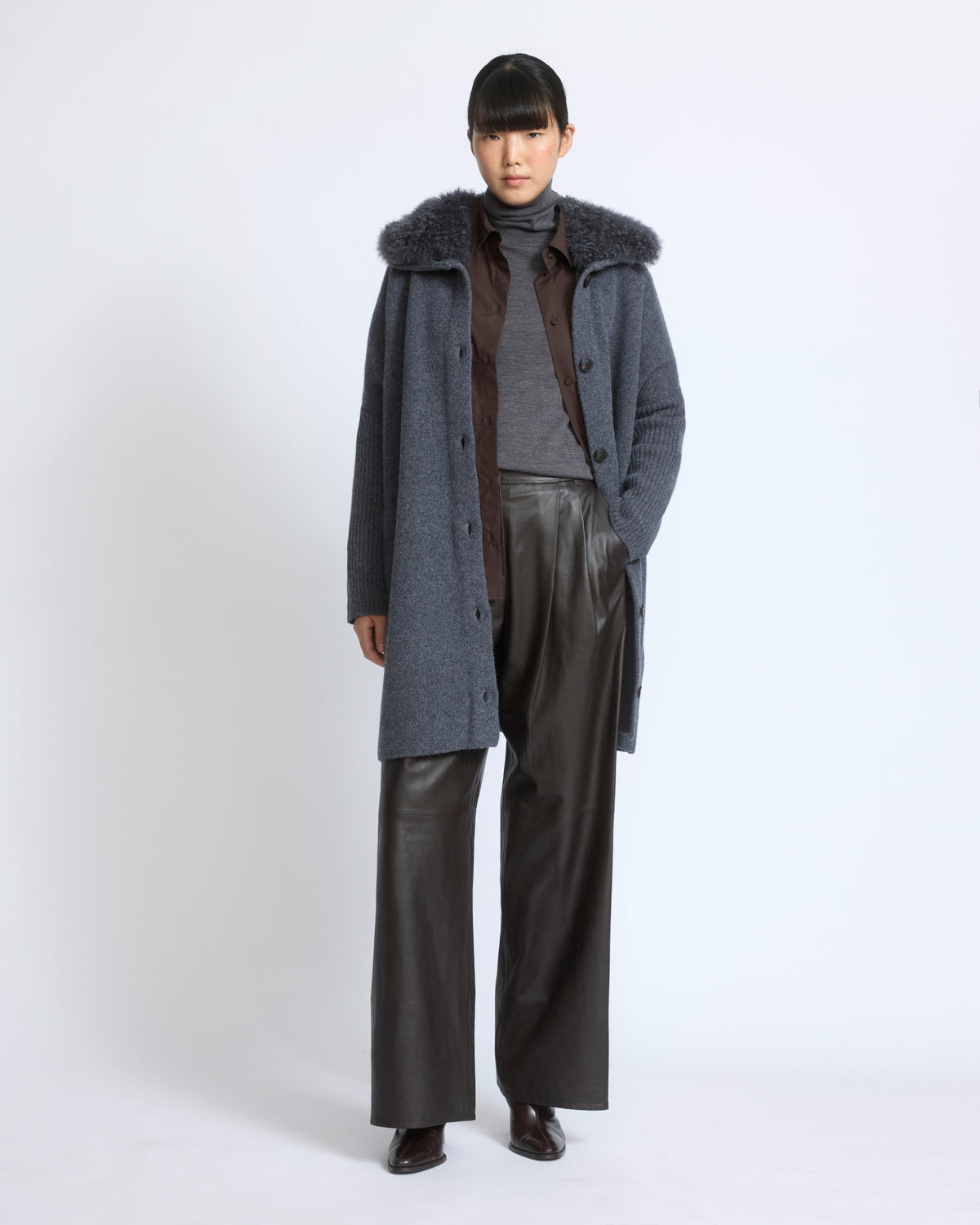 Merino knit coat with cashmere lambskin collar - Yves Salomon - New Fall/Winter Collection