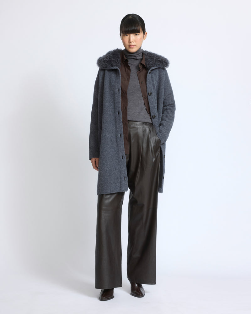 Merino knit coat with cashmere lambskin collar - Yves Salomon - New Fall/Winter Collection