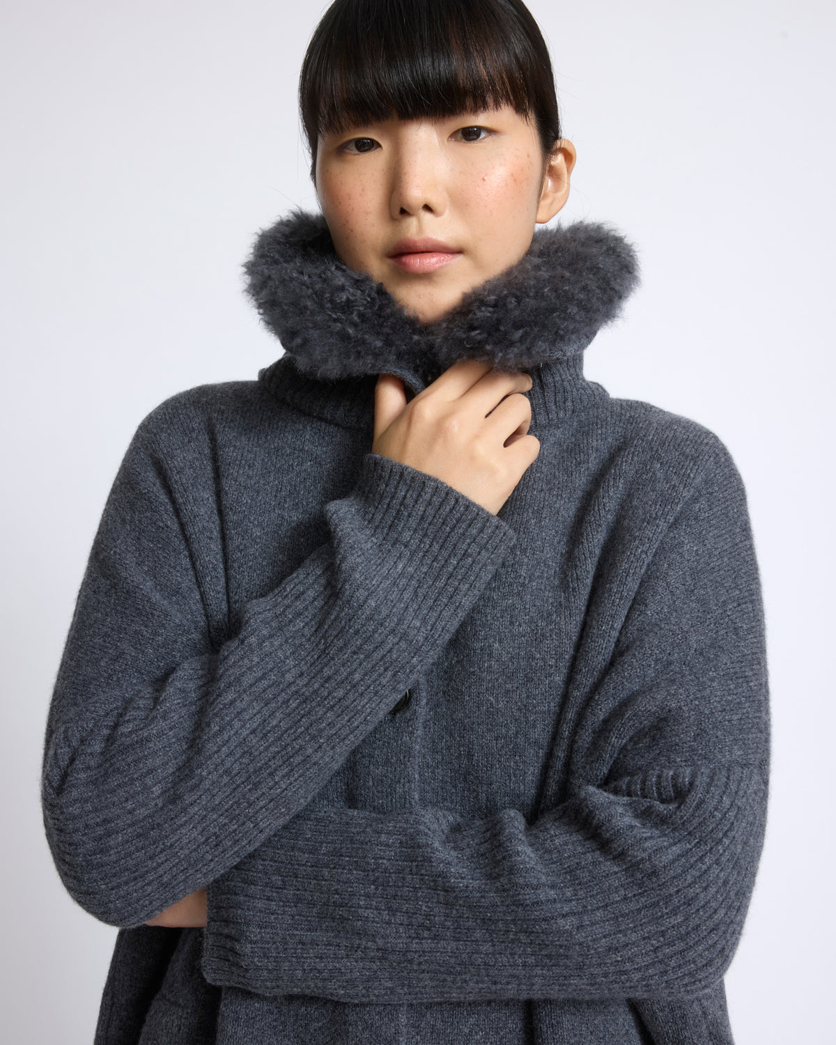 Merino knit coat with cashmere lambskin collar - Yves Salomon - New Fall/Winter Collection