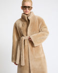 Reversible combed lambskin shearling coat