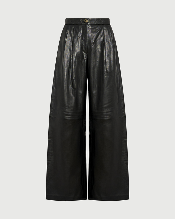 Wide lambskin leather pants