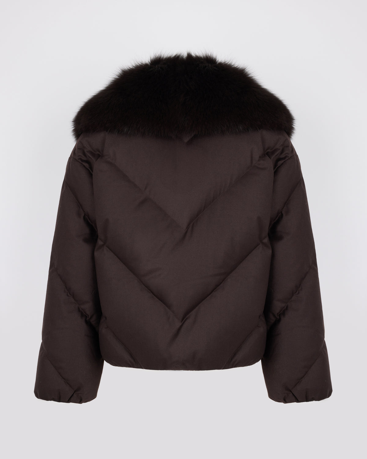Short double breasted down jacket in technical Loro Piana flannel with detachable fox fur collar - Yves Salomon - New Fall/Winter Collection