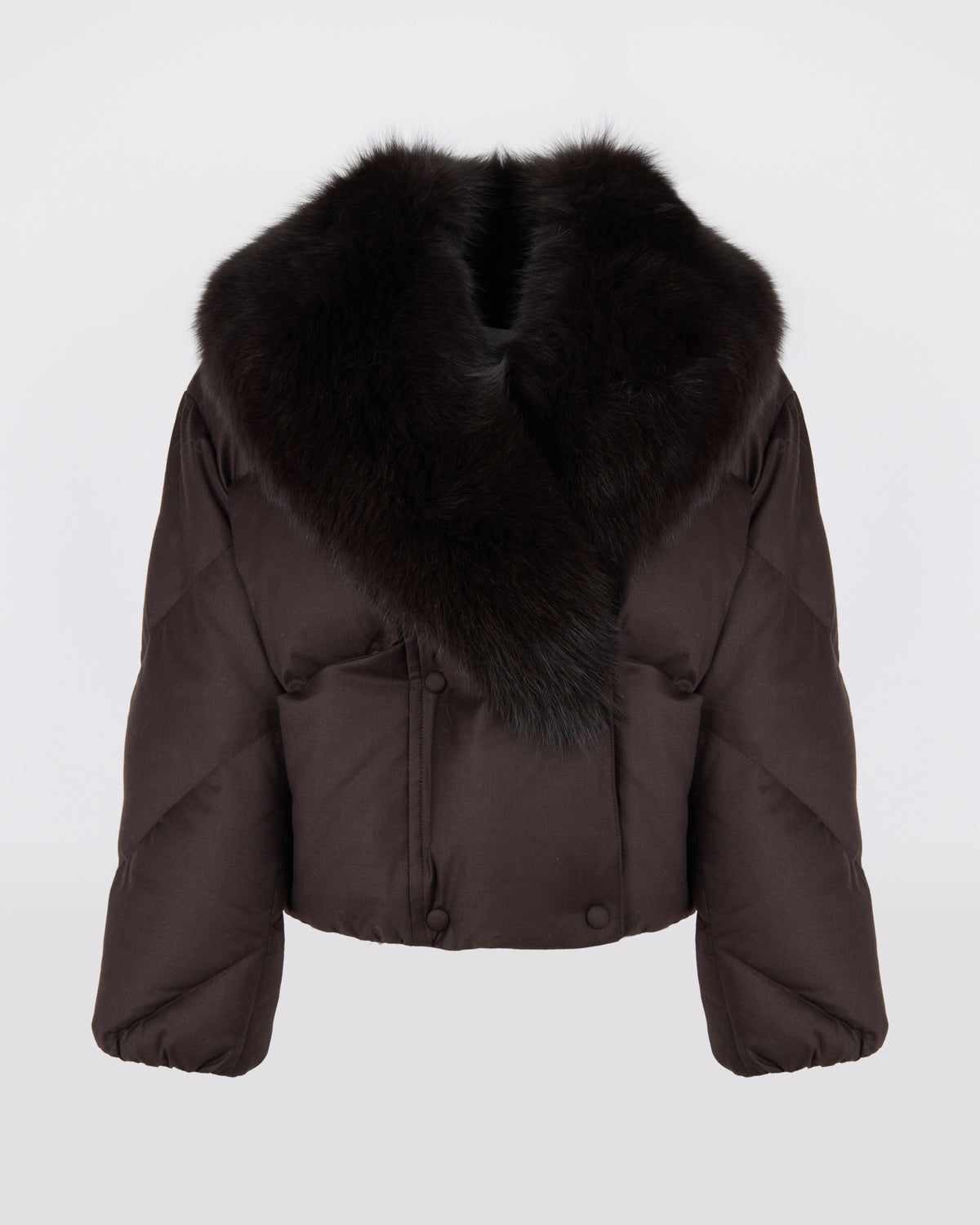 Short double breasted down jacket in technical Loro Piana flannel with detachable fox fur collar - Yves Salomon - New Fall/Winter Collection