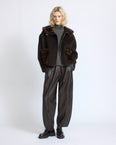 Double-sided cashmere wool hooded jacket with mink fur