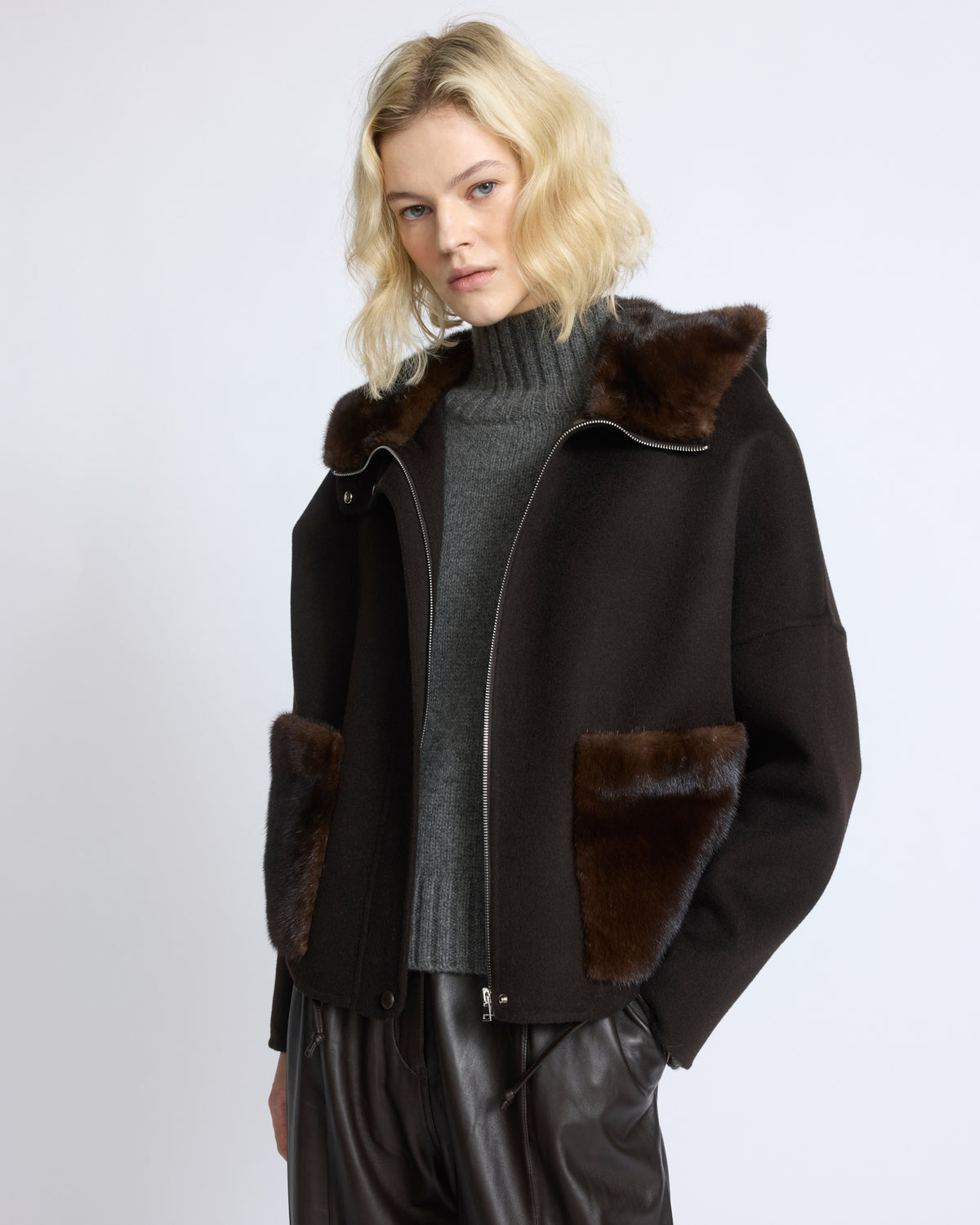 Double-sided cashmere wool hooded jacket with mink fur - Yves Salomon - New Fall/Winter Collection