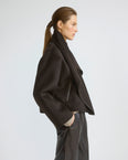 Short double-sided cashmere wool jacket with lambskin shearling