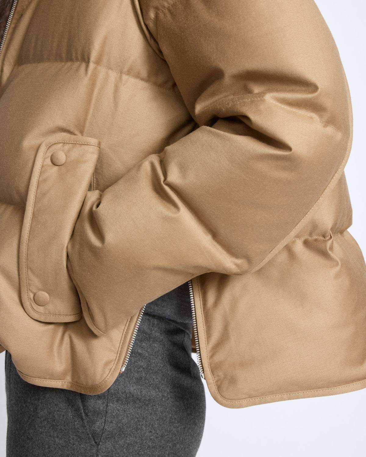Short down jacket in Loro Piana flannel with detachable mink fur bib - Yves Salomon - New Fall/Winter Collection