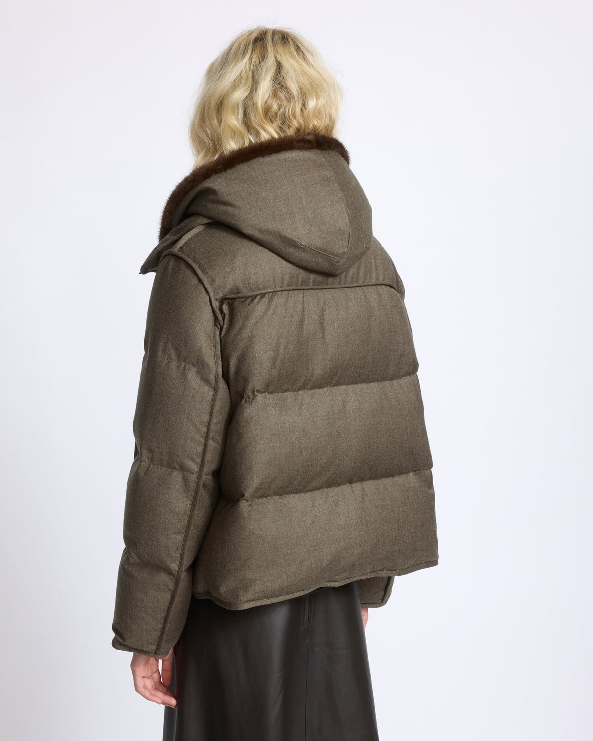 Short down jacket in Loro Piana flannel with detachable mink fur bib - Yves Salomon - New Fall/Winter Collection