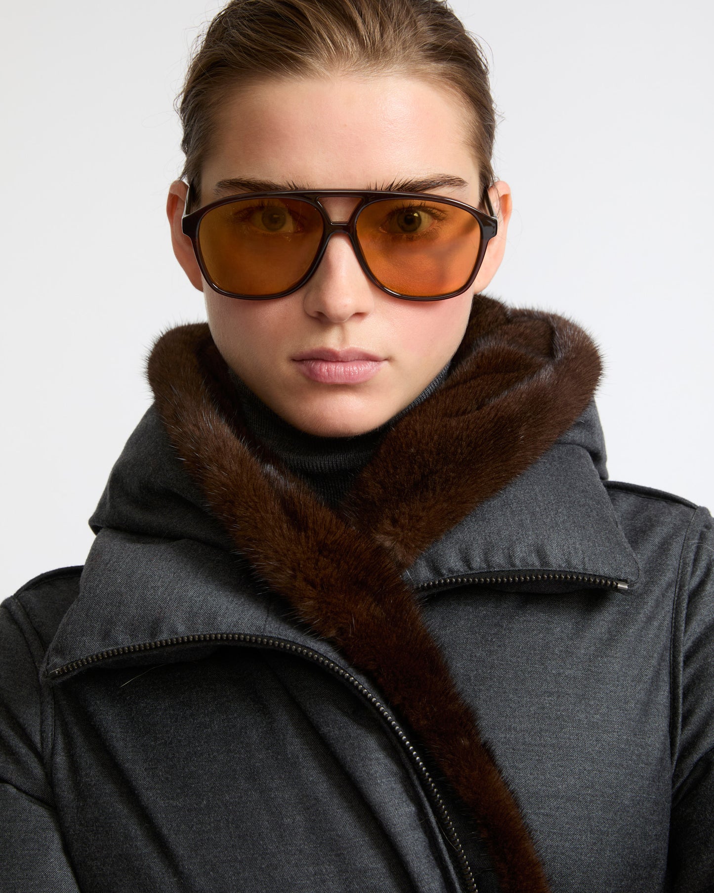 Short down jacket in Loro Piana flannel with detachable mink fur bib - Yves Salomon - New Fall Winter Collection