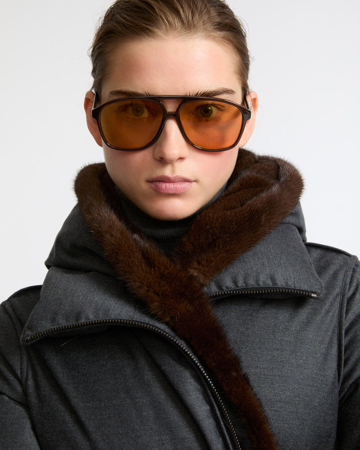 Short down jacket in Loro Piana flannel with detachable mink fur bib - Yves Salomon - New Fall Winter Collection
