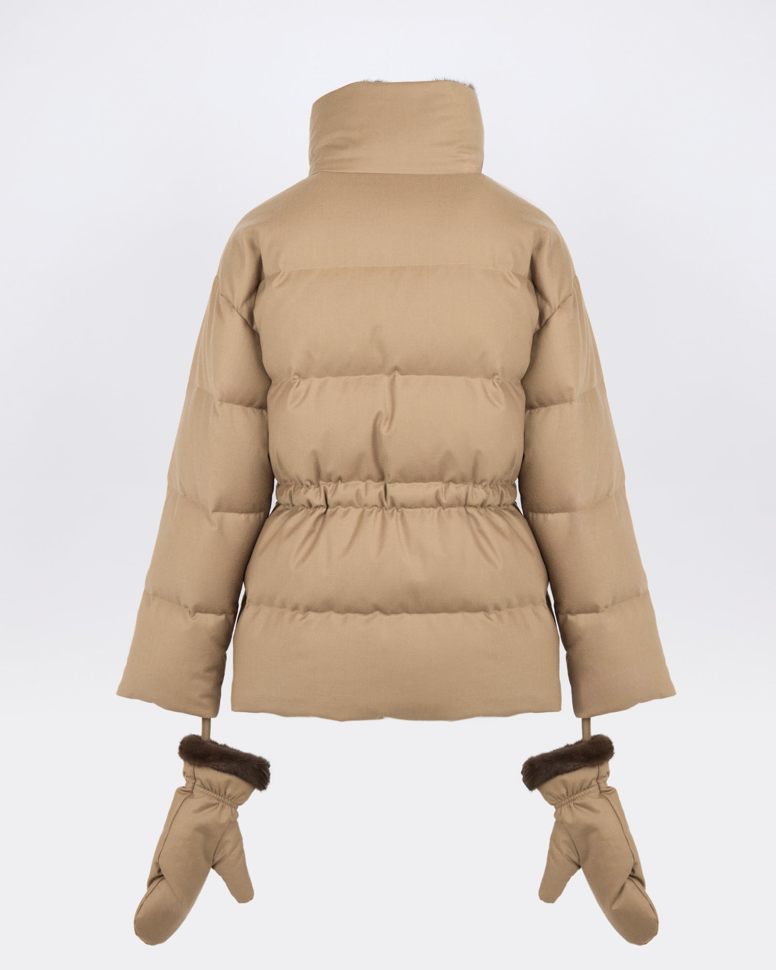 Fitted down jacket in Loro Piana flannel with mink fur collar and mittens - Yves Salomon - New Fall/Winter Collection
