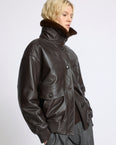 Short lambskin leather jacket with detachable mink fur collar