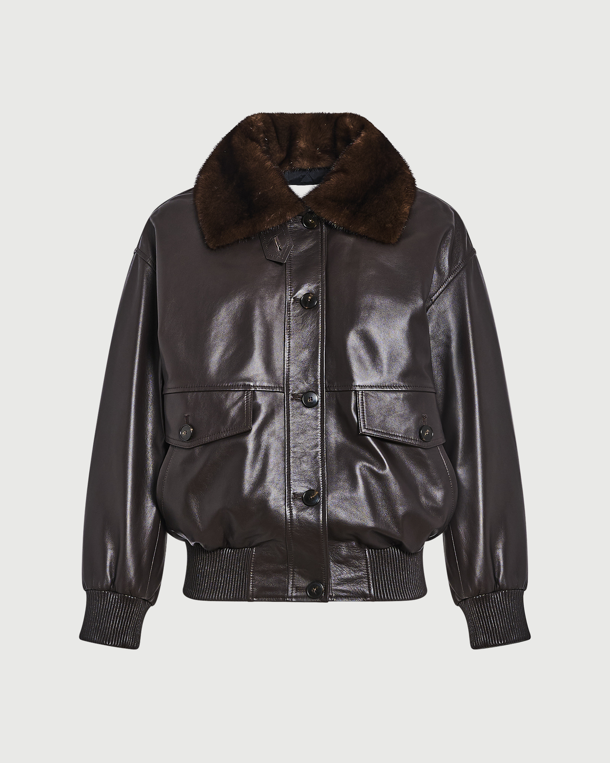 Short lambskin leather jacket with detachable mink fur collar - Yves Salomon - New Fall Winter Collection