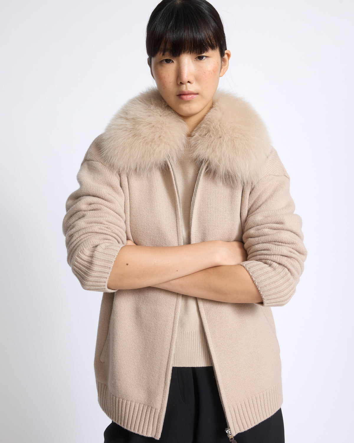 Merino knit jacket with fox fur - Yves Salomon - New Fall/Winter Collection