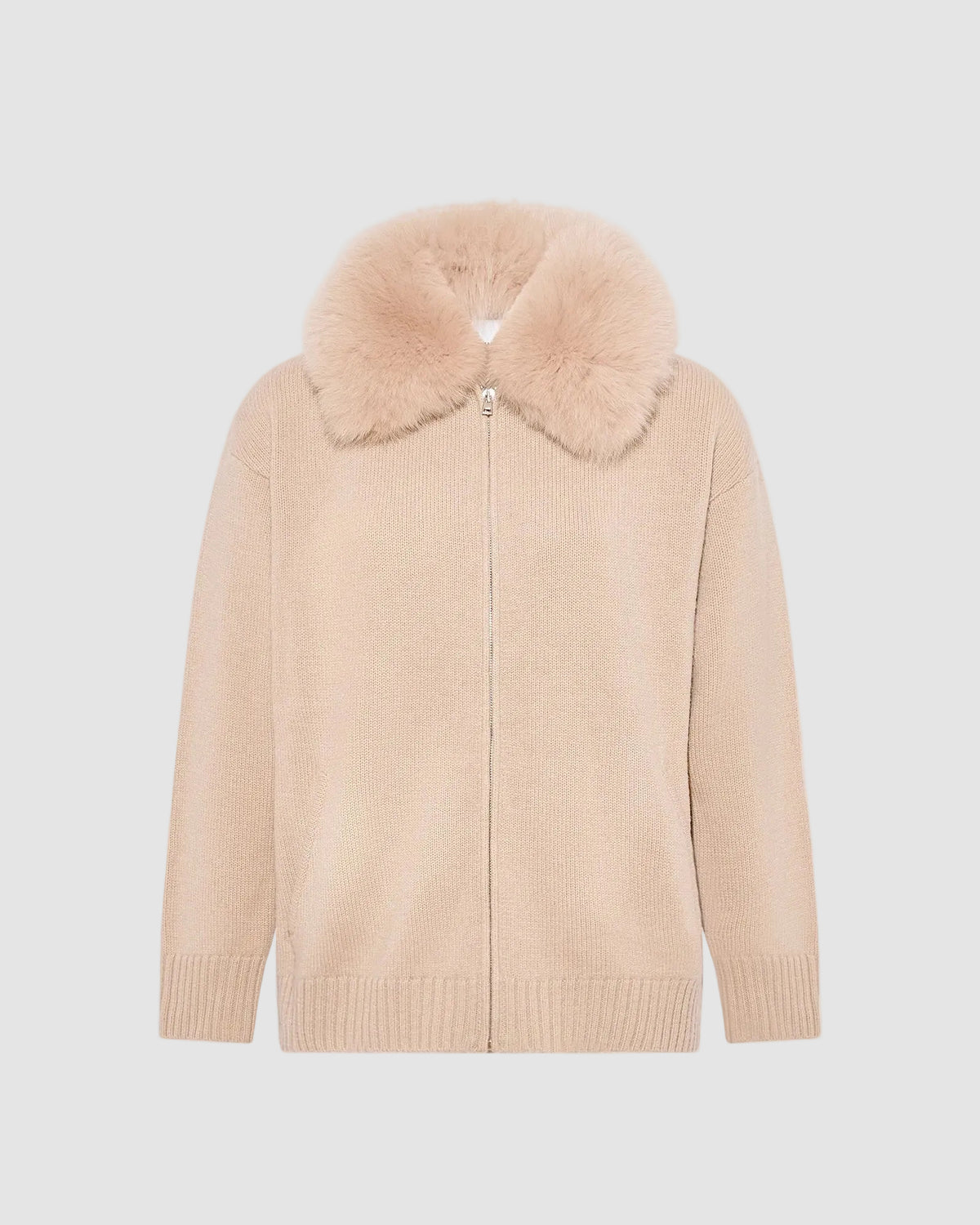 Merino knit jacket with fox fur