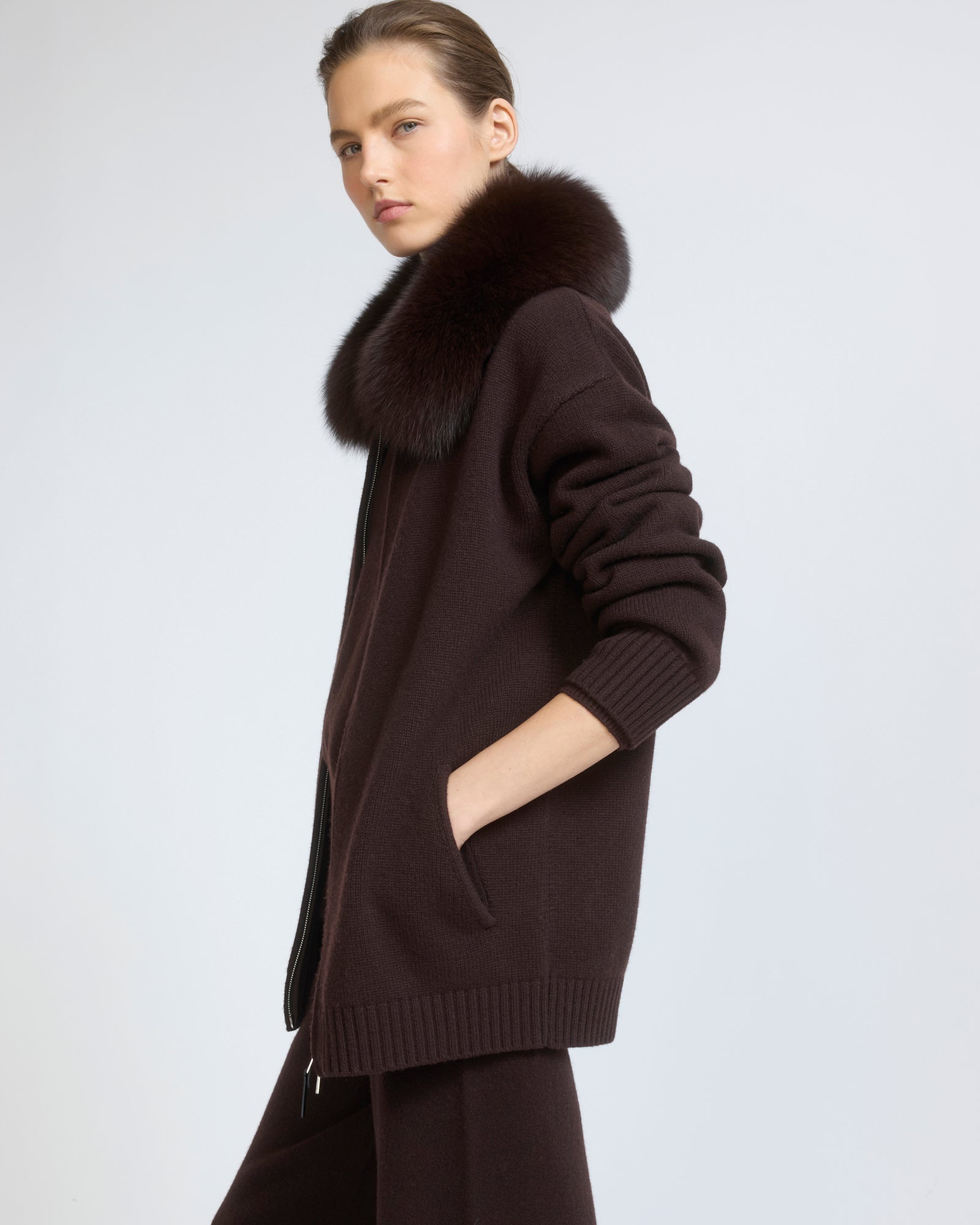 Merino knit jacket with fox fur - Yves Salomon - New Fall/Winter Collection