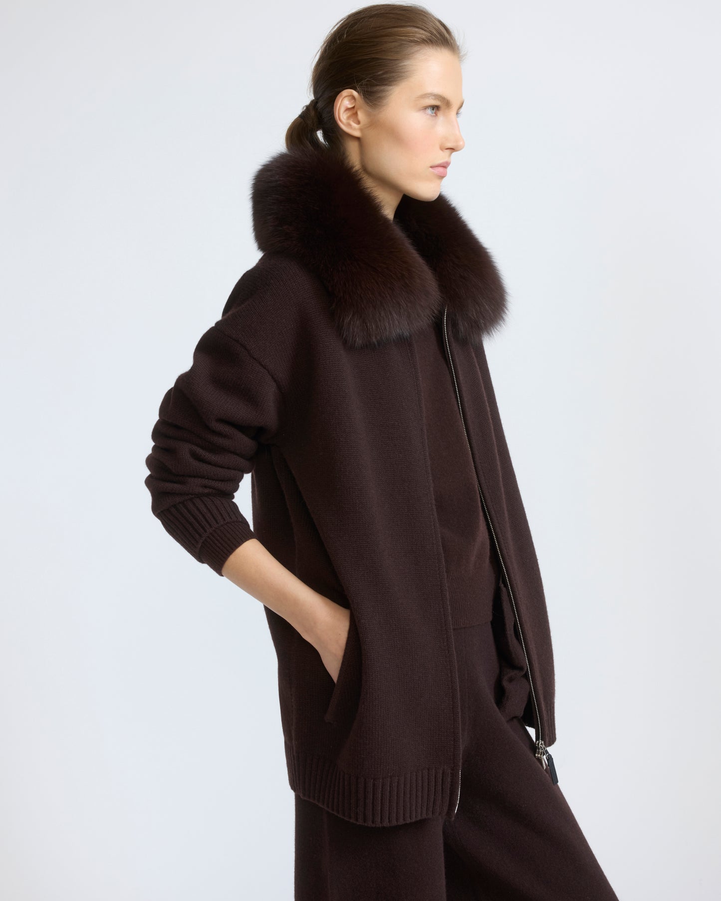 Merino knit jacket with fox fur - Yves Salomon - New Fall/Winter Collection