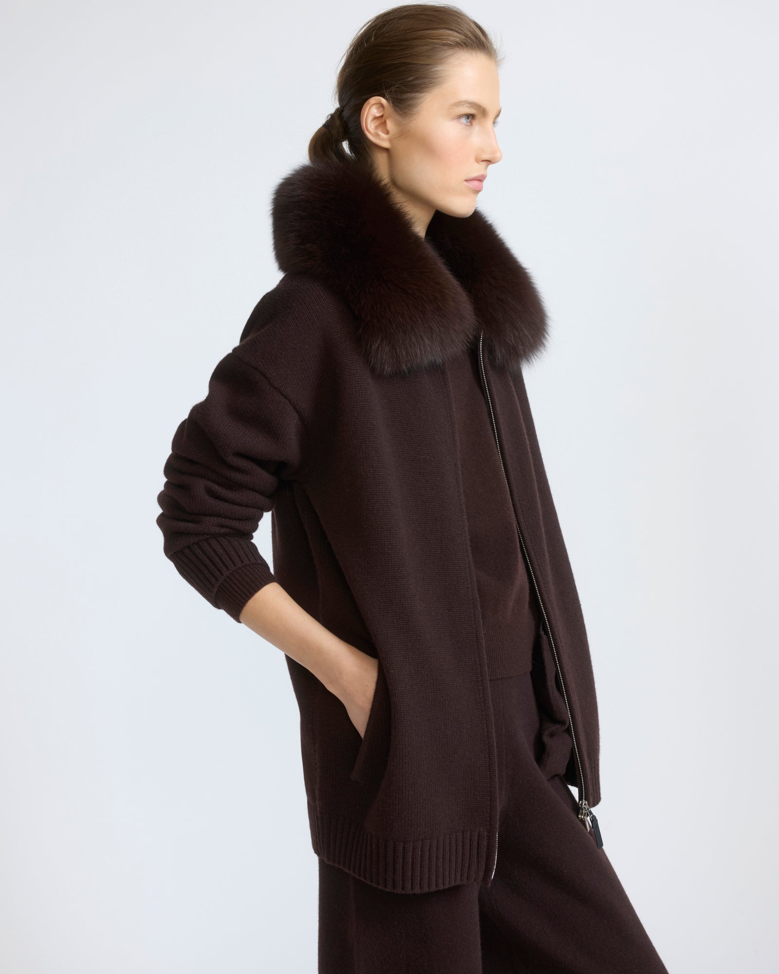 Merino knit jacket with fox fur - Yves Salomon - New Fall/Winter Collection