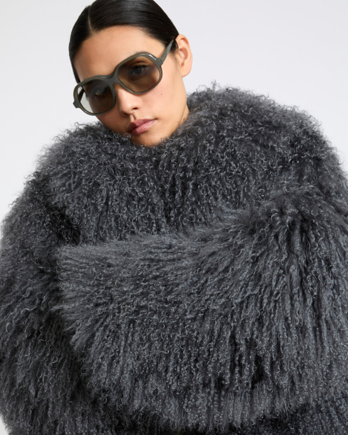 Merino knit jacket with curly long hair lambskin shearling - Yves Salomon - New Fall Winter Collection