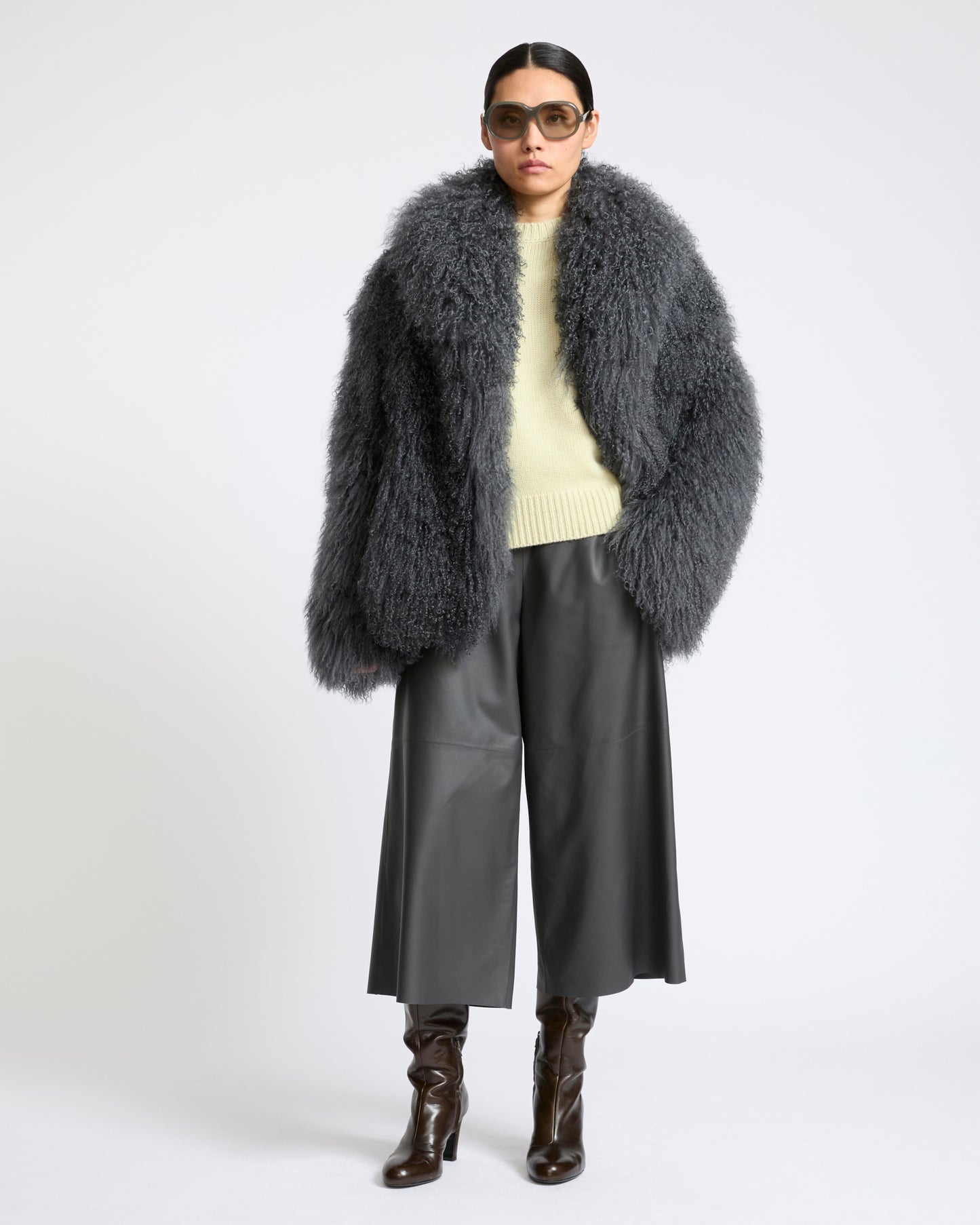Merino knit jacket with curly long hair lambskin shearling - Yves Salomon - New Fall Winter Collection