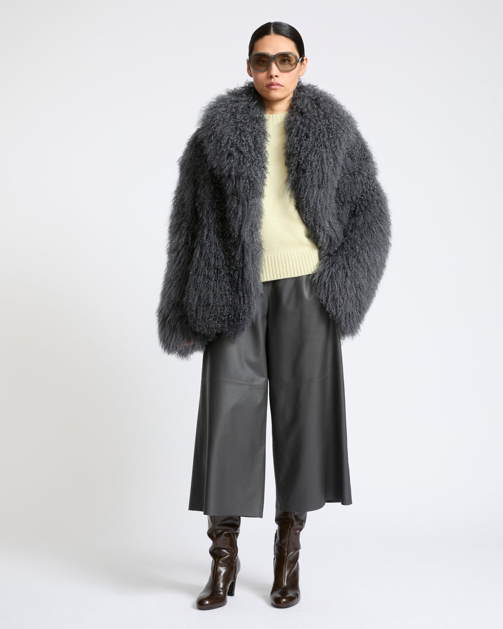 Merino knit jacket with curly long hair lambskin shearling - Yves Salomon - New Fall Winter Collection