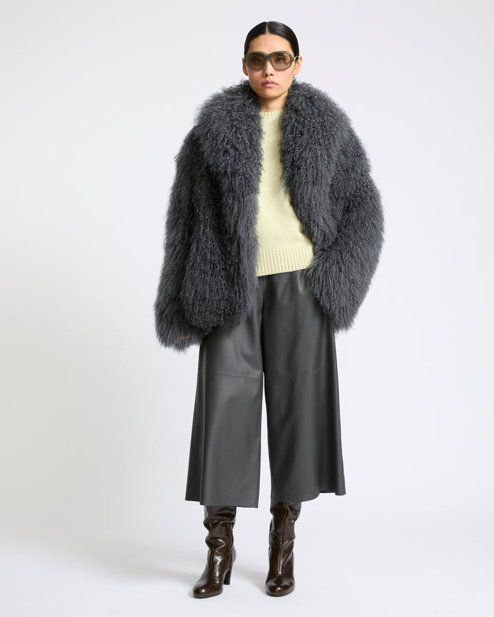 Merino knit jacket with curly long hair lambskin shearling - Yves Salomon - New Fall Winter Collection