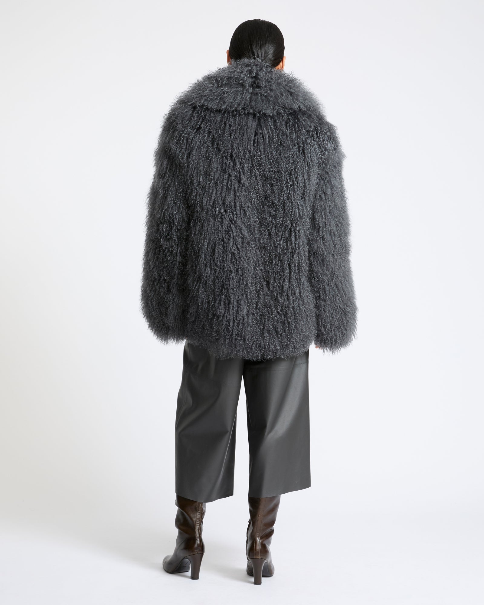 Merino knit jacket with curly long hair lambskin shearling - Yves Salomon - New Fall Winter Collection