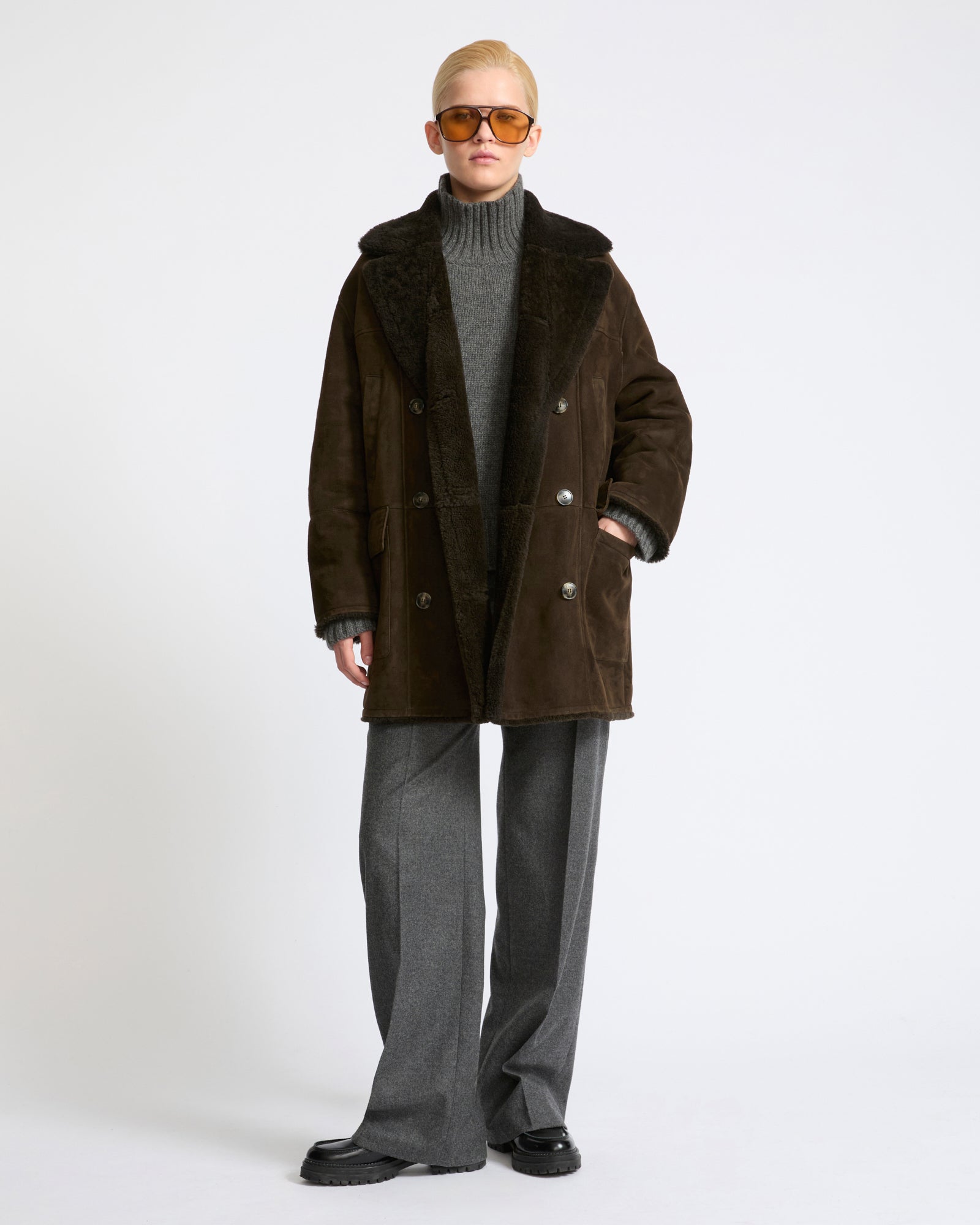 Curly Merino lambskin shearling pea coat - Yves Salomon - New Fall Winter Collection