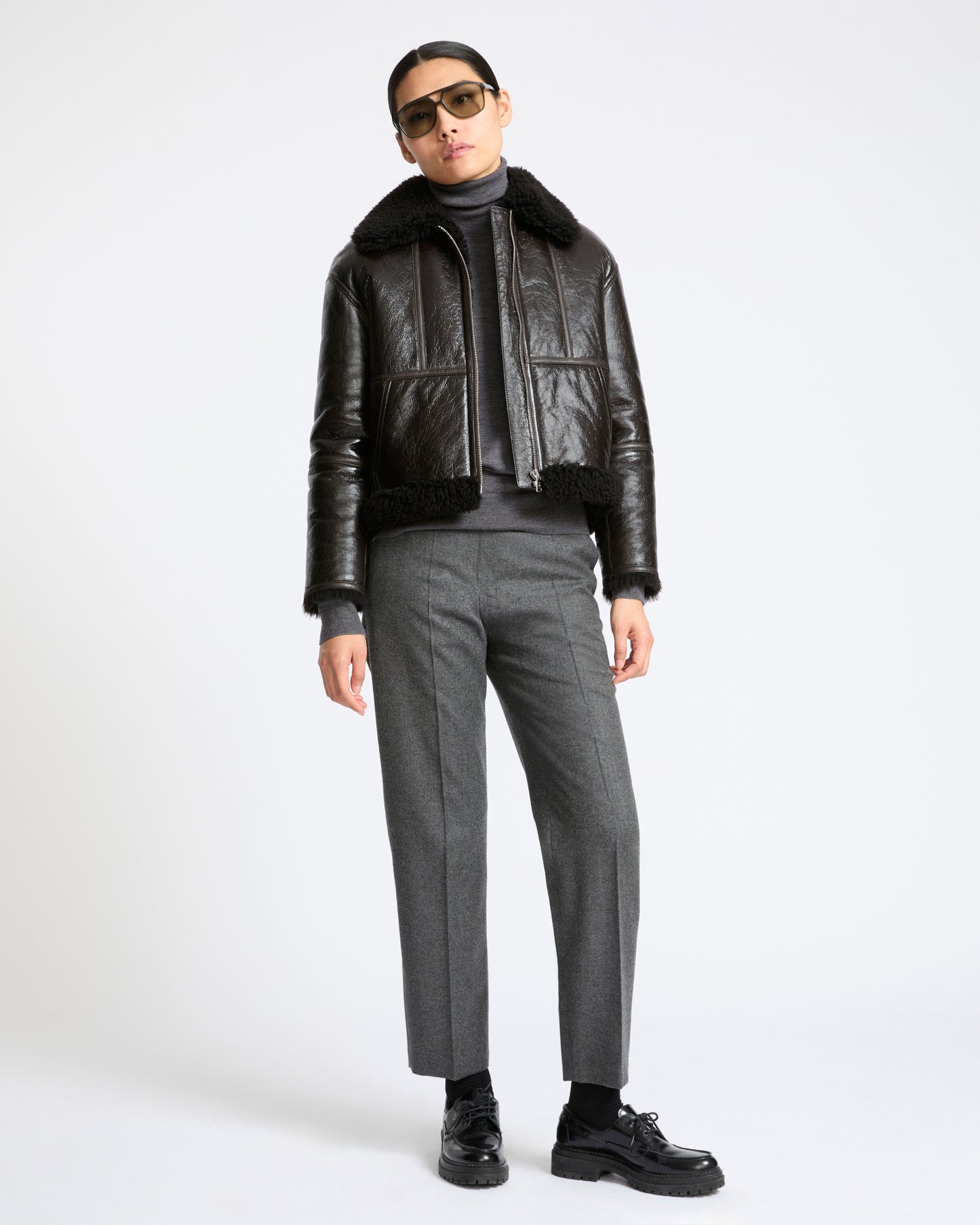 Short varnished Merinillo lambskin shearling jacket - Yves Salomon - New Fall Winter Collection