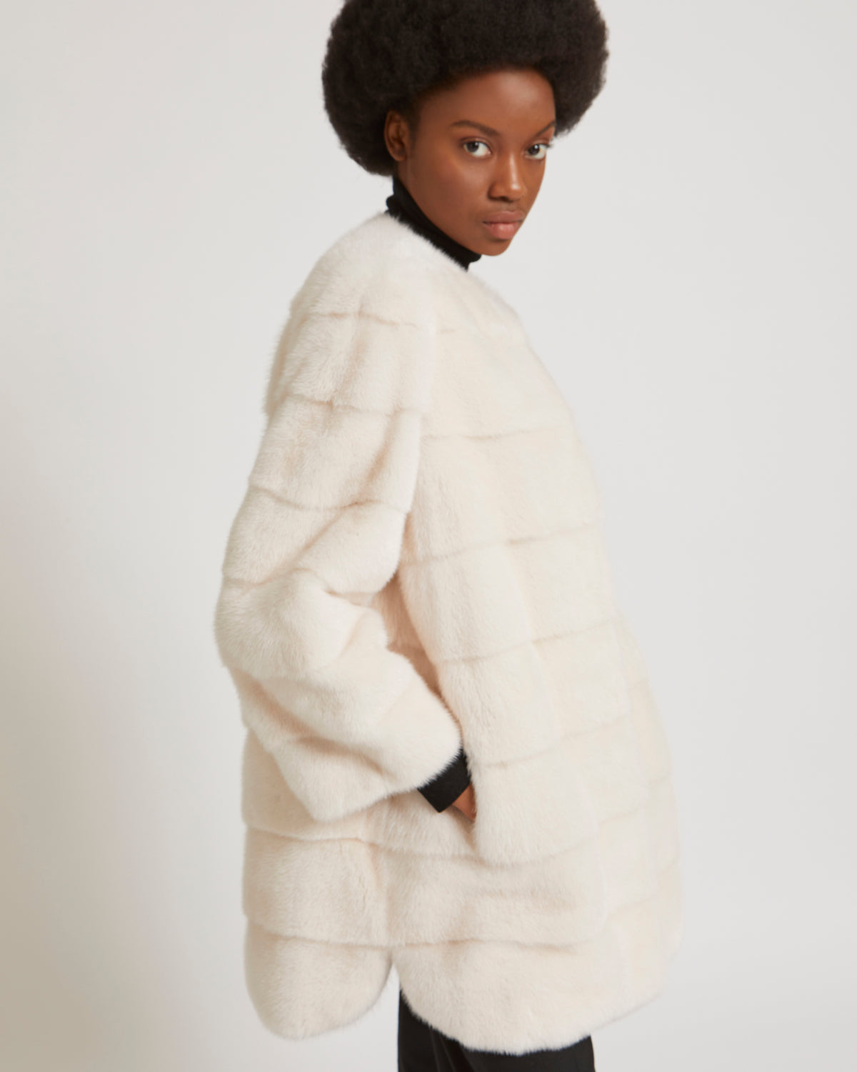 Mink long jacket with stripes -Yves Salomon